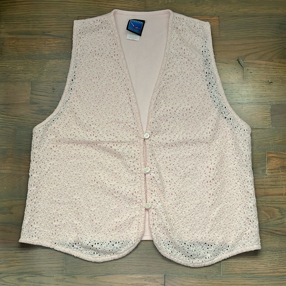 Vintage Jantzen Classics Pink Crochet Vest Size Large